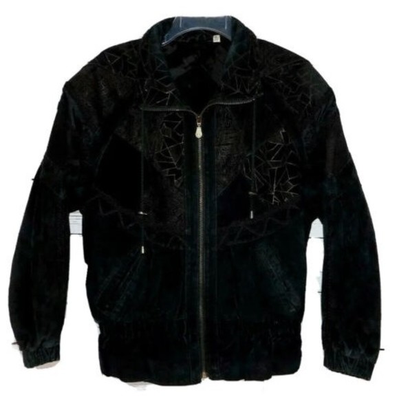 Vintage Black Suede Leather Coat with Cinched Style Low Waist Women's Small - Picture 1 of 4
